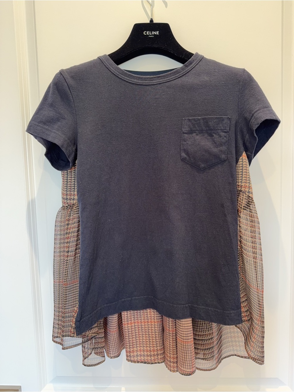 Sacai cotton and tulle paneled T-shirt